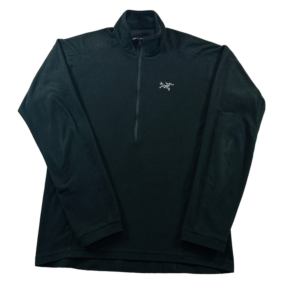 Arc'teryx Fleece Pullover Mens M Black Rho AR Polartec Grid Quarter Zip Midlayer